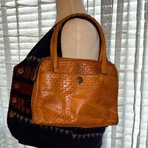 Tan Woven Look Handbag, Patricia Nash, Leather